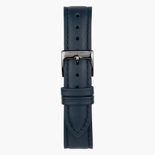 Navy Blue Vegan Leather Watch Strap - Gun Metal - 28mm