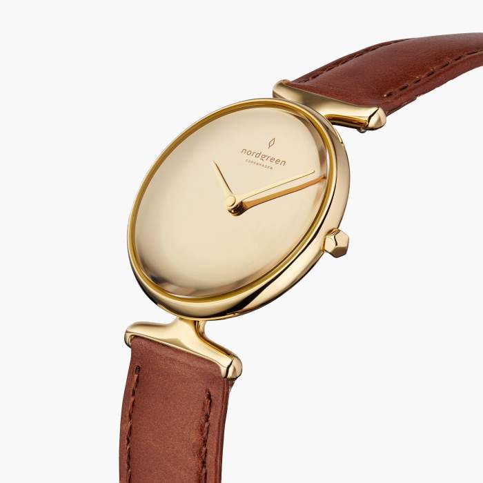 Unika | Polished Metal Dial - Brown Leather