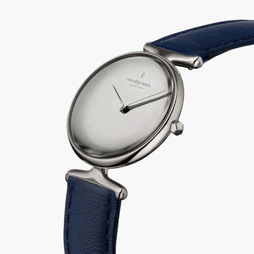 Unika | Polished Metal Dial - Navy Blue Vegan Leather