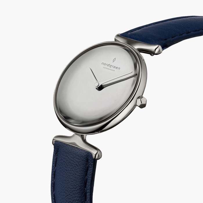Unika | Polished Metal Dial - Navy Blue Vegan Leather