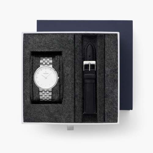 Infinity - BUNDLE White Dial Silver | Silver 5-Link / Black Leather Strap