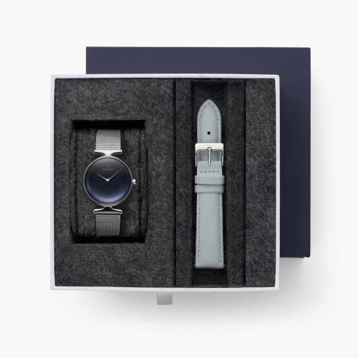 Unika - BUNDLE Rainbow Black Dial Silver | 5 Link	/ Black Leather