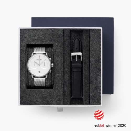 Pioneer - BUNDLE White Dial Silver | Silver Mesh / Black Leather Straps