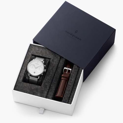 Pioneer - BUNDLE White Dial Silver | Silver Mesh / Brown Leather Straps