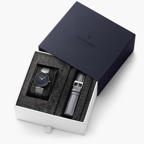 Unika - BUNDLE Rainbow Black Dial Silver | 5 Link	/ Black Leather