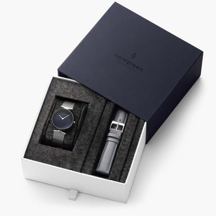 Unika - BUNDLE Rainbow Black Dial Silver | 5 Link	/ Black Leather