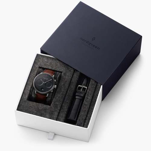 Pioneer - BUNDLE Black Dial Gun Metal | Brown / Black Leather Strap