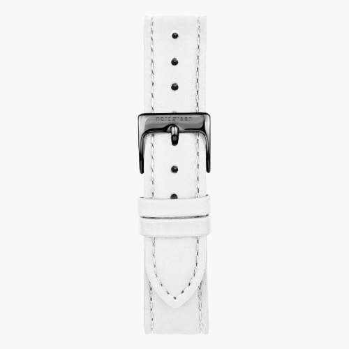White Leather Watch Strap - Gun Metal - 32mm