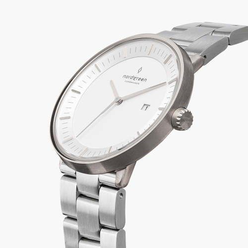 Philosopher - BUNDLE White Dial Silver | Silver 3-Link / Black / Brown Leather Strap