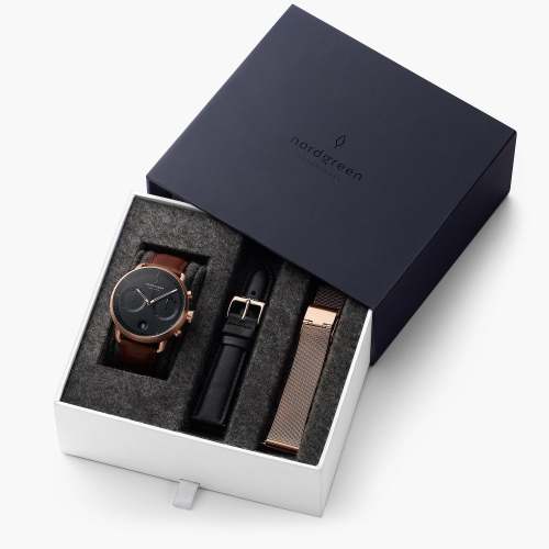 Pioneer - BUNDLE Black Dial Rose Gold | Brown Leather / Black Leather / Rose Gold Mesh Strap