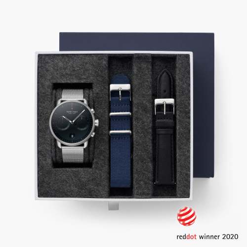Pioneer - BUNDLE Black Dial Silver  | Silver Mesh / Navy NATO / Black Leather Strap