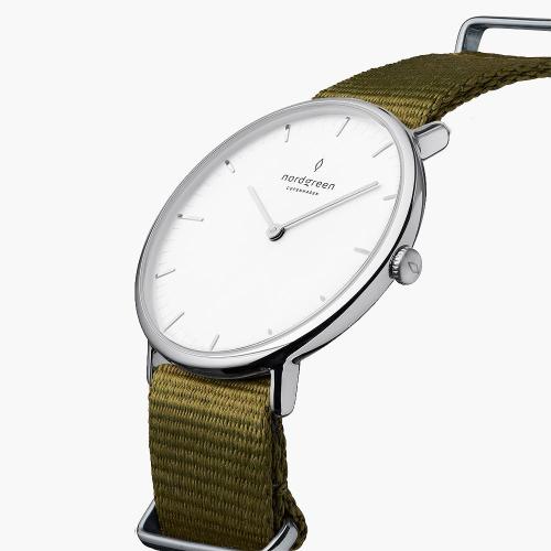 Native | White Dial - Olive Green NATO