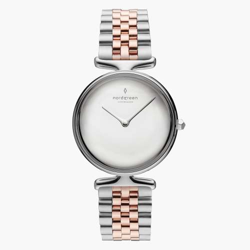 Unika | Polished Metal Dial - Silver-Rose Gold 5-Link