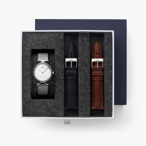 Unika - BUNDLE Polished Metal Dial Silver | Mesh	/ Black Leather / Brown Leather