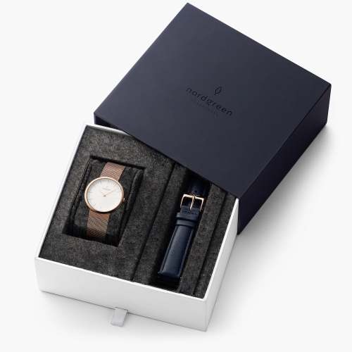 Infinity - BUNDLE White Dial Rose Gold | Rose Gold Mesh / Navy Leather Straps