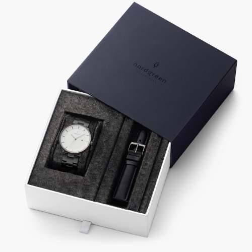 Philosopher - BUNDLE White Dial Gun Metal | Gun Metal 3-Link / Black Leather Strap