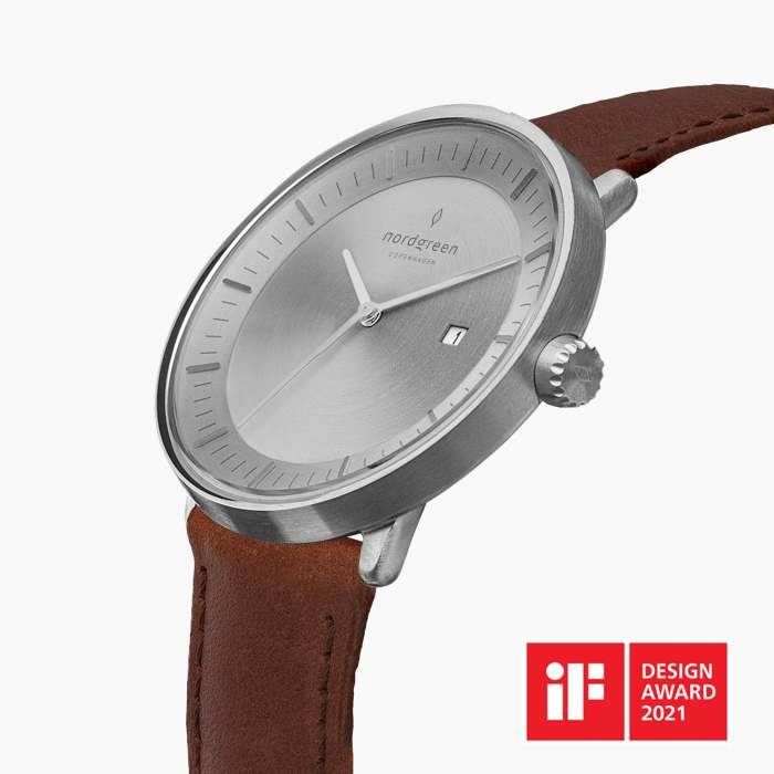 Philosopher | Brushed Metal Dial - Brown Leather