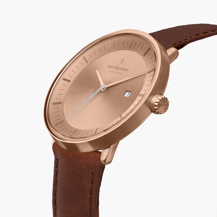 Philosopher - BUNDLE Brushed Metal Dial Rose Gold | Rose Gold Mesh / Brown Leather