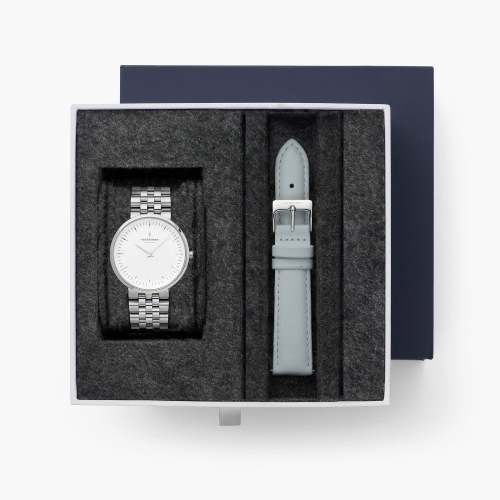 Infinity - BUNDLE White Dial Silver | Silver 5-Link / Grey Leather Strap