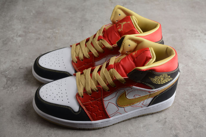Air Jordan 1 Mid SE GC XQ 2022 Unisex Sneakers White Gold-Dust Sport-Red