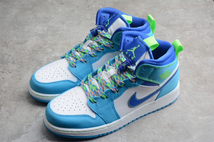 Air Jordan 1 MID SE GS Dark Powder Blue Green Strike