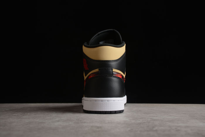 Air Jordan 1 Mid SE Tartan Swoosh Men Sneakers Brown Black Sesame