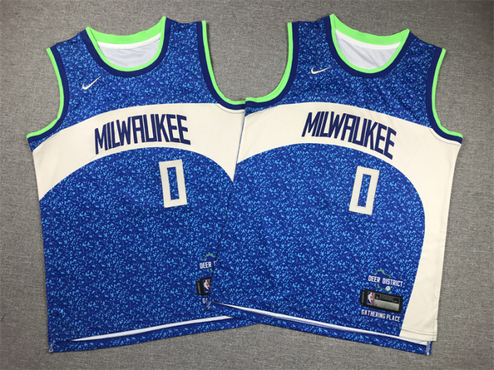 Milwaukee Bucks Kids Jersey Blue City Edition 23/24 NO.0 LILLARD