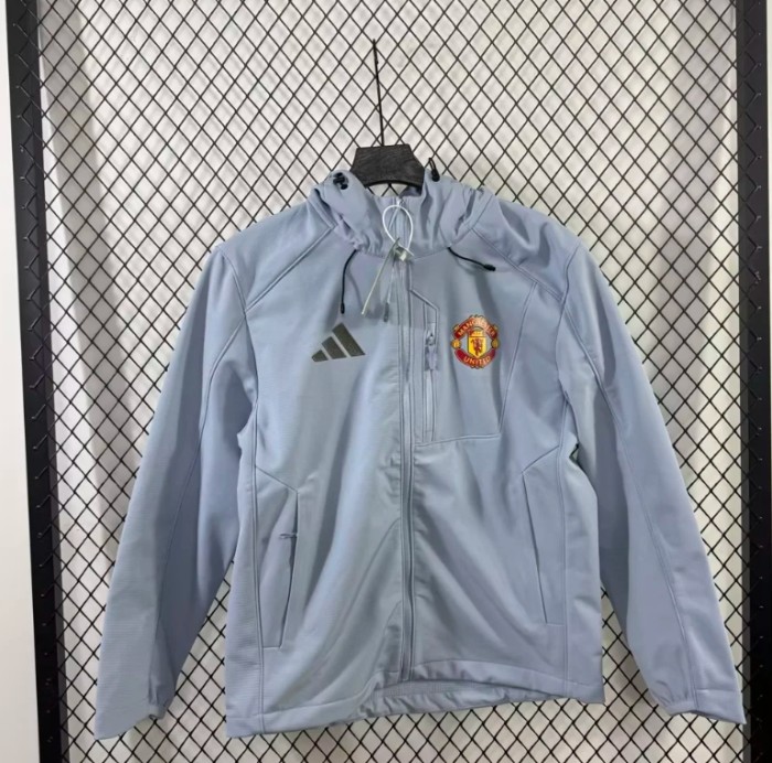 Manchester United 2025 Winter Fleece-Lined Hooded Jacket, Windproof Waterproof Hiking Coat