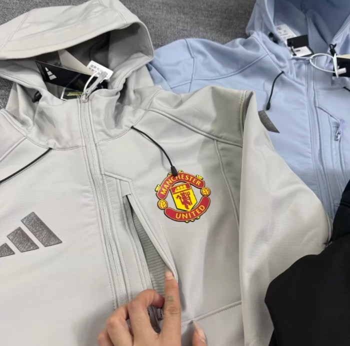 Manchester United 2025 Winter Fleece-Lined Hooded Jacket, Windproof Waterproof Hiking Coat