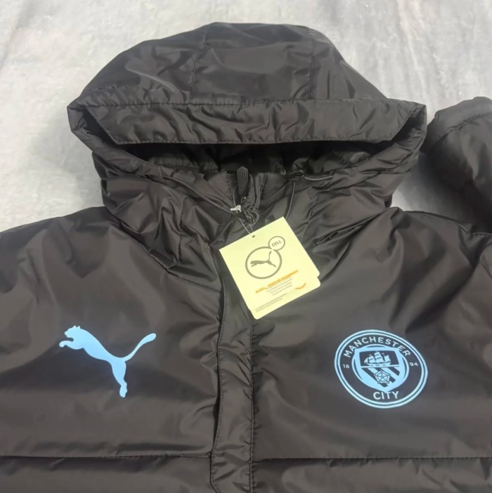 Manchester City Autumn Winter Mid-Length Insulated Hooded Coat - Fashion Sports Football Jacket