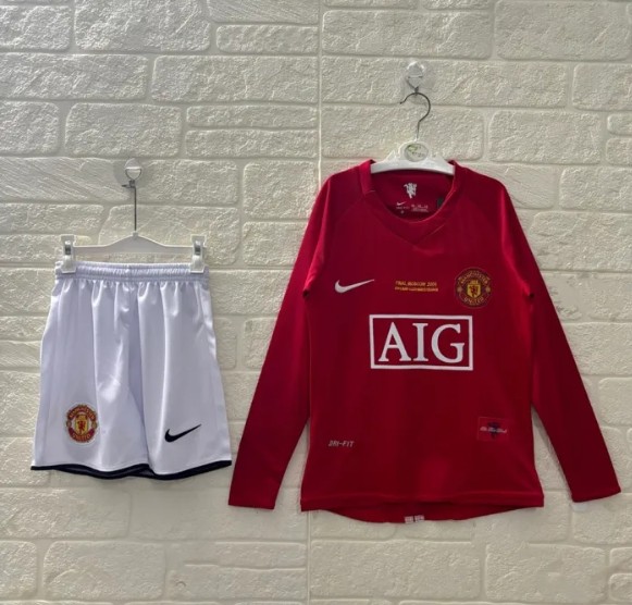 Manchester United Home Retro Long Sleeve Kids Suit 2007/08