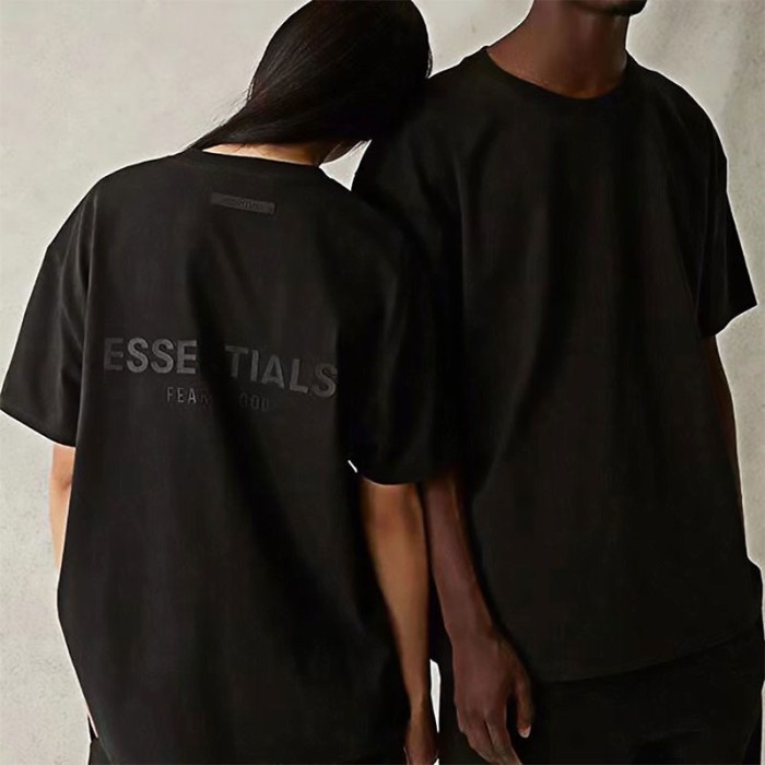 ESSENTIALS letter back stereo silicone short-sleeved T-shirt, black, white, beige, charcoal ash, 4 colors, S-XL.