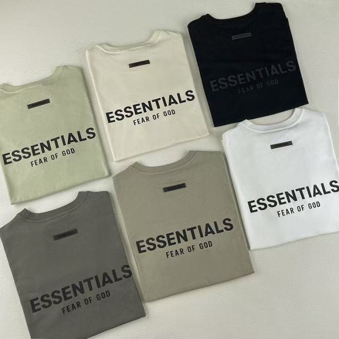 ESSENTIALS letter back stereo silicone short-sleeved T-shirt, black, white, beige, charcoal ash, 4 colors, S-XL.