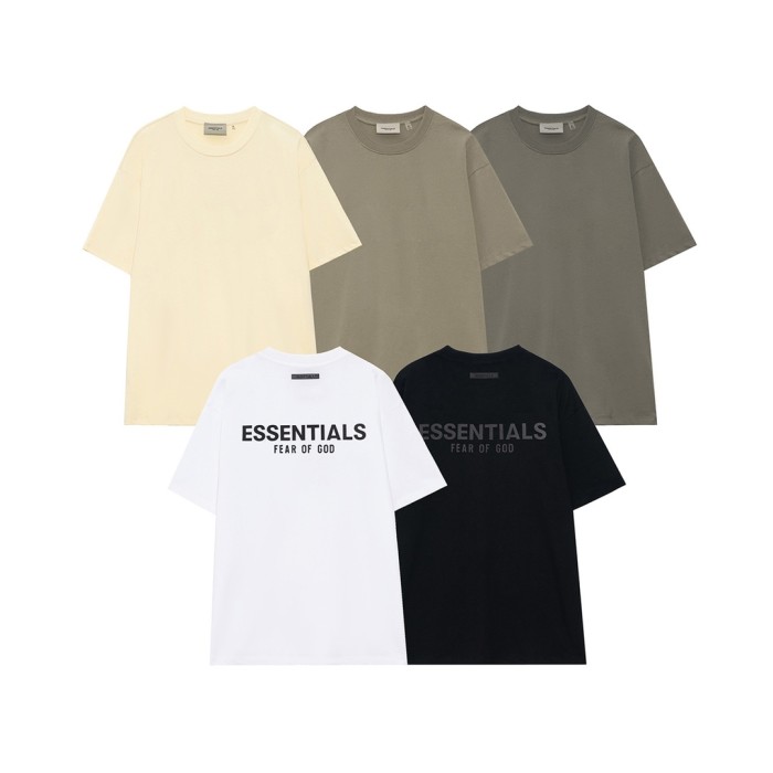 ESSENTIALS letter back stereo silicone short-sleeved T-shirt, black, white, beige, charcoal ash, 4 colors, S-XL.
