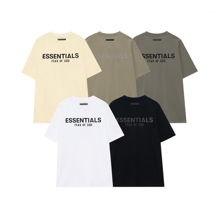 ESSENTIALS letter back stereo silicone short-sleeved T-shirt, black, white, beige, charcoal ash, 4 colors, S-XL.