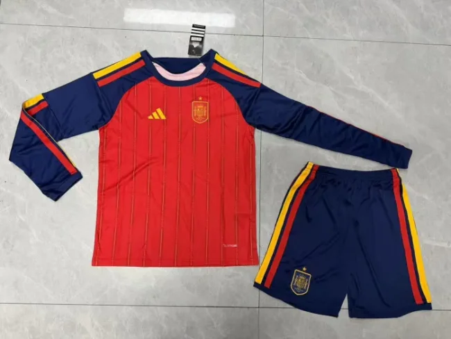Spain 2026 World Cup Home Long Sleeve Kids Suit