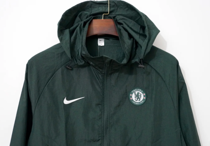 Chelsea FC 2025-2026 Nike Tech Woven Windrunner Jacket, Dark Green Waterproof Training Coat