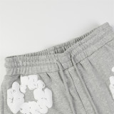 Men Women Two Piece Suit Set Sweatshirt Pullover Sweatwear Short Sleeved T-Shirt Jacquard Fabric Cotton shorts Suit