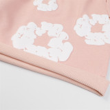 Men Women Two Piece Suit Set Sweatshirt Pullover Sweatwear Short Sleeved T-Shirt Jacquard Fabric Cotton shorts Suit