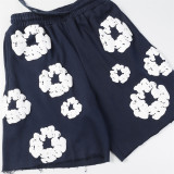 Men Women Two Piece Suit Set Sweatshirt Pullover Sweatwear Short Sleeved T-Shirt Jacquard Fabric Cotton shorts Suit