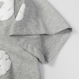 Men Women Two Piece Suit Set Sweatshirt Pullover Sweatwear Short Sleeved T-Shirt Jacquard Fabric Cotton shorts Suit