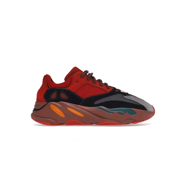 Boost 700 “hi-res red” low-top chunky sneakers, red and black (unisex, sizes 36–49)