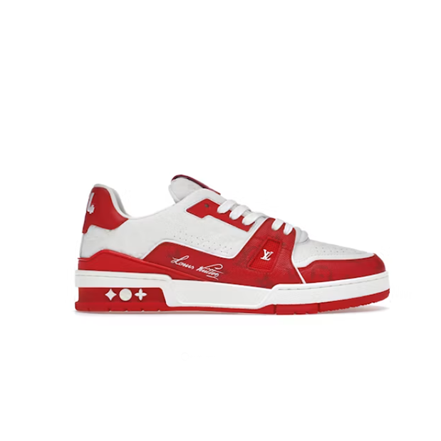 Trainer low-top fashion sneakers, white and red (unisex, sizes 36–49)