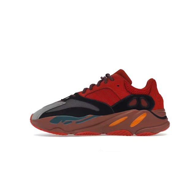Boost 700 “hi-res red” low-top chunky sneakers, red and black (unisex, sizes 36–49)
