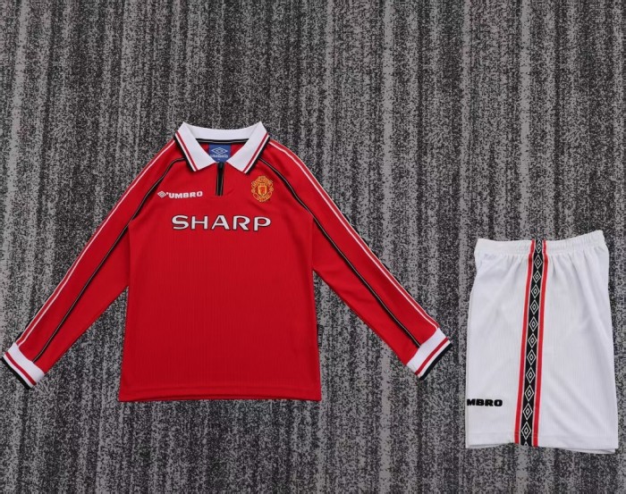 Retro 1998 Manchester United home kids kit long sleeves