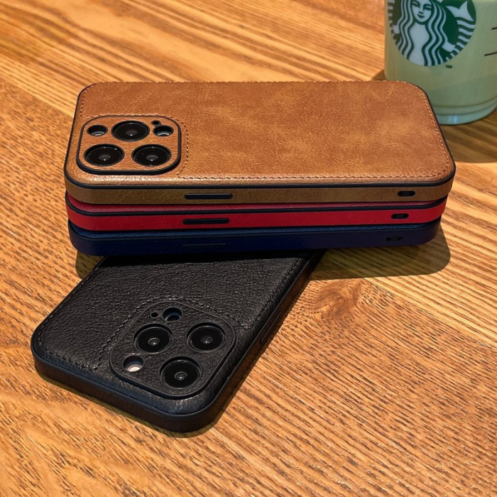 For iPhone 16 Pro Max 15 14 13 12 11 XR XS Phone Cover Leather Pattern Business Case Shockproof Cover