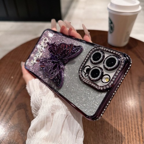For iPhone 16 Pro Max 15 14 13 12 11 Phone Case Butterfly Stand Shockproof Cover