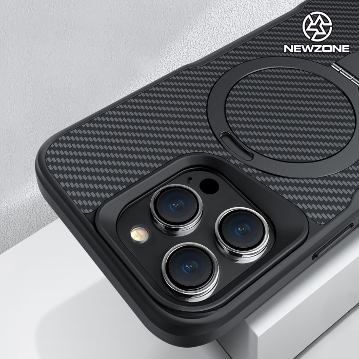For iPhone 17 Air 17 16 Pro Max 15 14 13 12 Phone Case Carbon Fiber Texture Bracket  Shockproof Cover