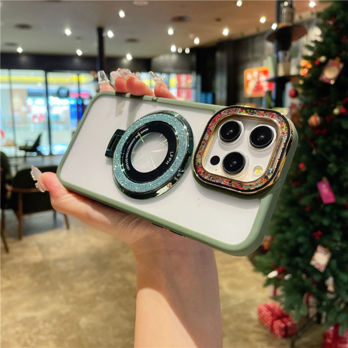 For iPhone 16 Pro Max 15 14 13 12 11 XR XS Phone Cover Glitter Magnetic Bracket For iPhone 16 Pro Max 15 14 13 12 11 XR XS Phone Cover Glitter Magnetic Bracket Shockproof Cover