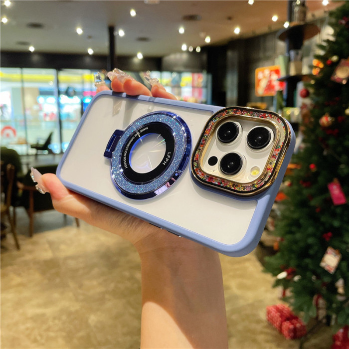 For iPhone 16 Pro Max 15 14 13 12 11 XR XS Phone Cover Glitter Magnetic Bracket For iPhone 16 Pro Max 15 14 13 12 11 XR XS Phone Cover Glitter Magnetic Bracket Shockproof Cover